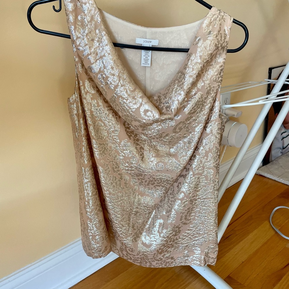 J. Crew Metallic Cowl Neck Sleeveless Top in Rose Gold